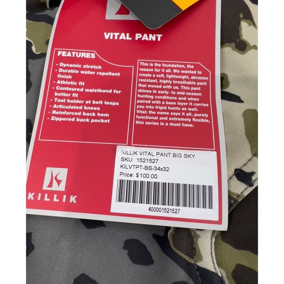 Killik Men’s Vital Camouflage Hunting Pants 34x32 Veil Camo NWT Big Sky - Picture 5 of 10